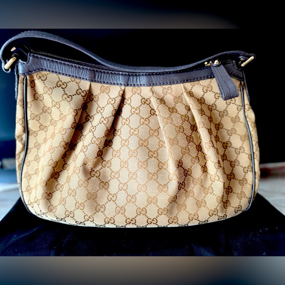 Gucci Beige and Brown Monogram Shoulder Bag